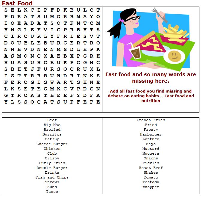 Fast Food Word Search